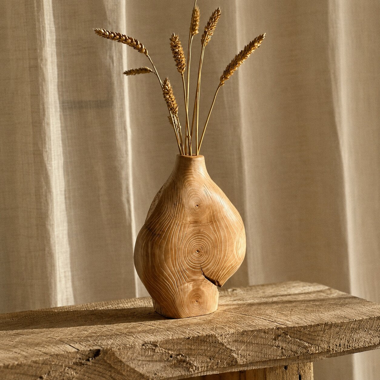 Hand Carved Wood Vessel, Abstract Organic Sculpture, Natural Minimalist Home Decor