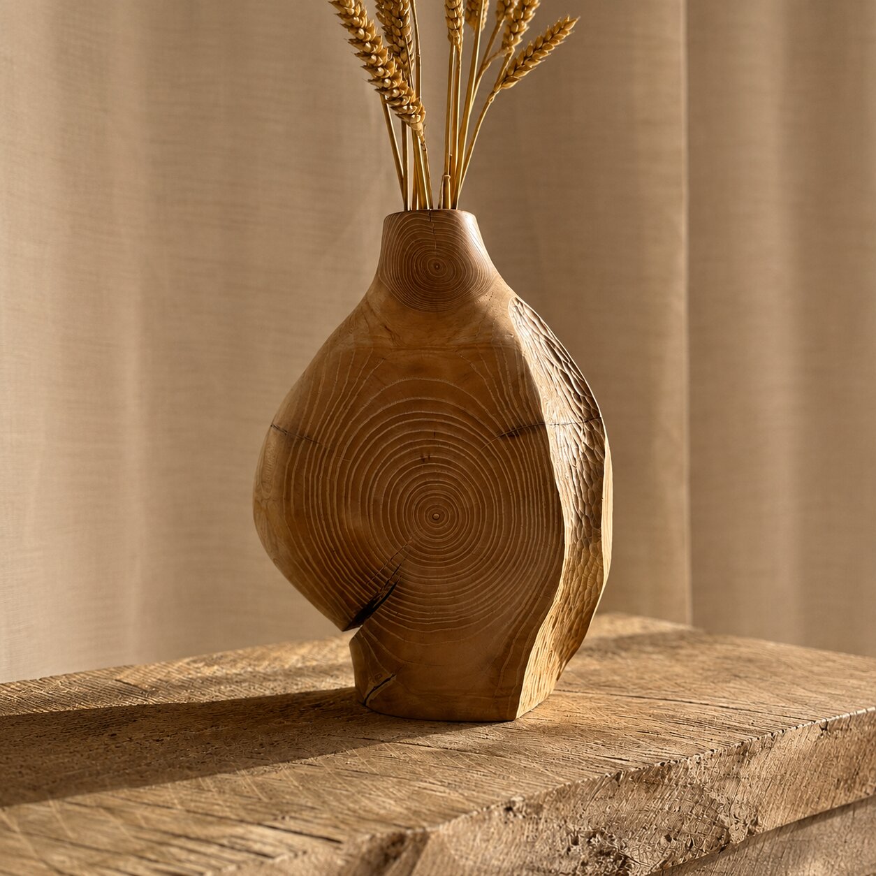 Hand Carved Wood Vessel, Abstract Organic Sculpture, Natural Minimalist Home Decor