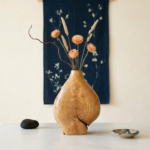 Hand Carved Wood Vessel, Abstract Organic Sculpture Home Decor
