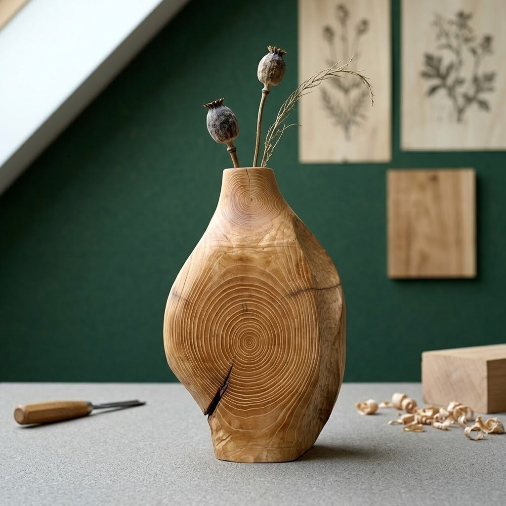 Hand Carved Wood Vessel, Abstract Organic Sculpture Home Decor