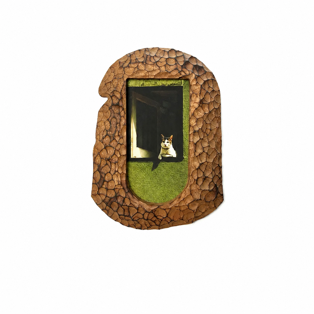 Handcrafted Wood Picture Frame, Cozy Cat Window Artwork, Whimsical Home Wall Decor