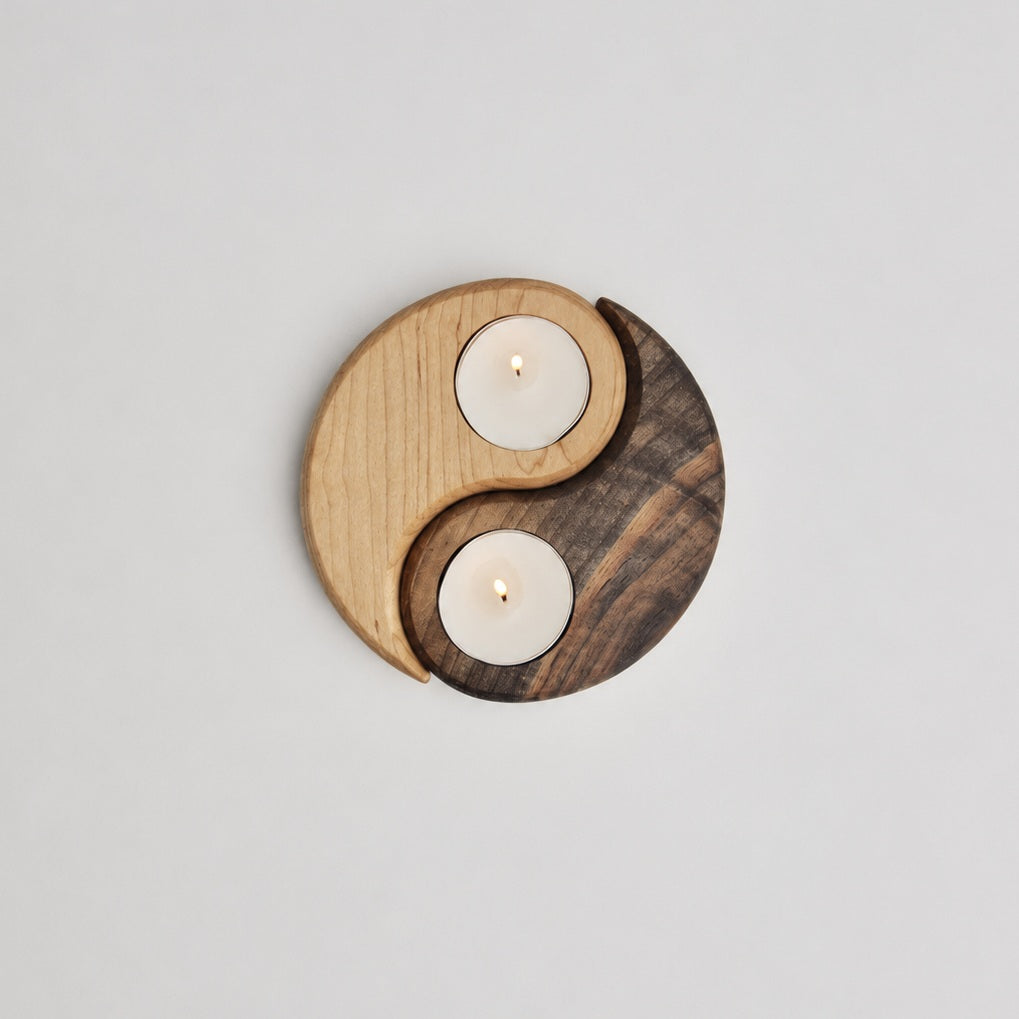 Yin Yang Wooden Tealight Holder Set