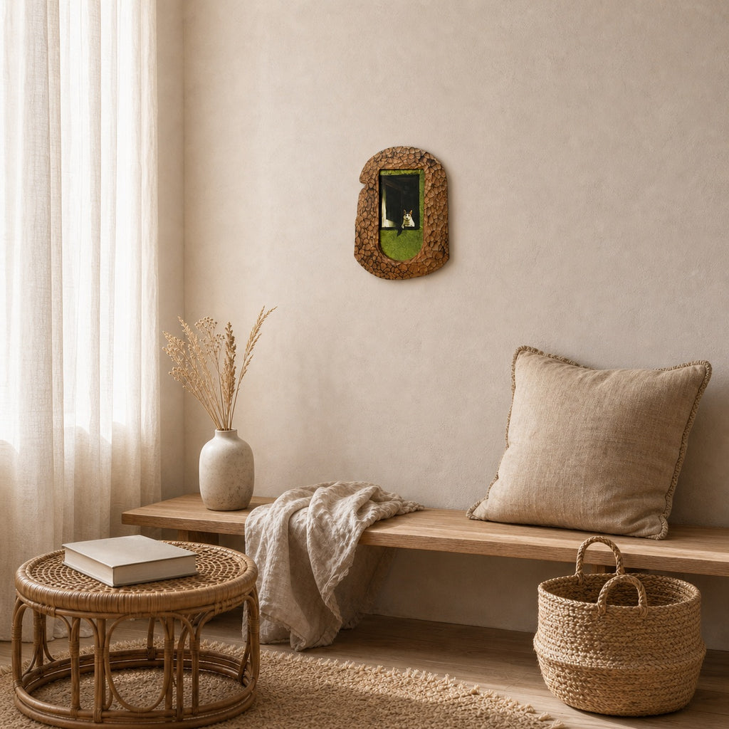 Handcrafted Wood Picture Frame, Cozy Cat Window Wall Art