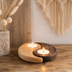 Yin Yang Wooden Tealight Holder Set
