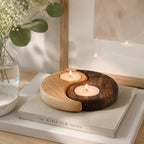 Yin Yang Wooden Tealight Holder Set
