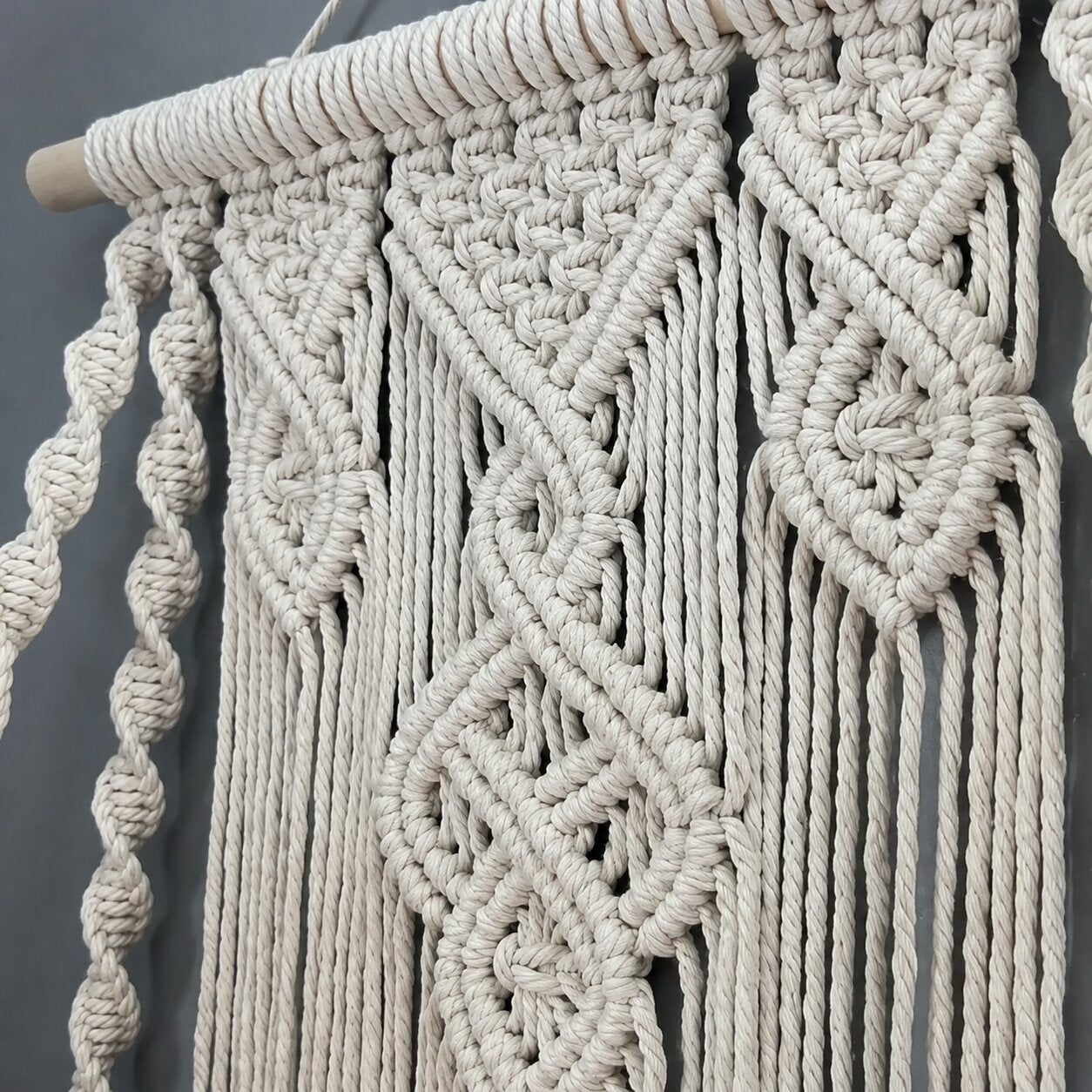Handcrafted Macrame Wall Shelf, Oak Wood Plant Display, Boho Home Decor Accent