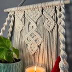 Handcrafted Macrame Wall Shelf, Oak Wood Plant Display, Boho Decor