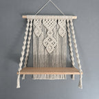 Handcrafted Macrame Wall Shelf, Oak Wood Plant Display, Boho Decor