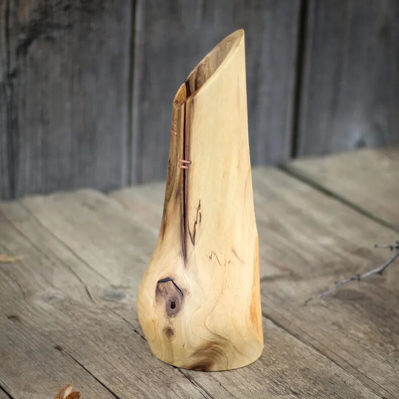 Carved Walnut Wood Vase, Organic Floral Display Piece, Natural Rustic Home Accent