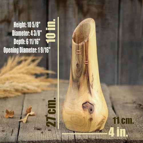Carved Walnut Wood Vase, Organic Floral Display Piece, Natural Rustic Home Accent