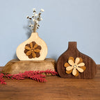 Handmade Wooden Bud Vase, Rustic Flower Inlay Decor, Dried Flower Display Accent
