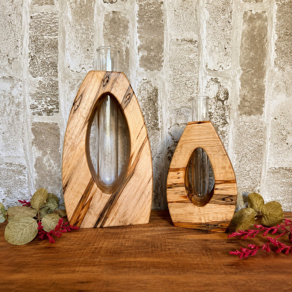 Handmade Wooden Bud Vase, Rustic Flower Twig Display, Unique Home Decor Anniversary Gift