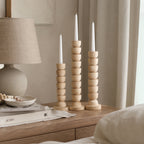 Three-Piece Wooden Candlestick Holder Set, Rustic Farmhouse Decor