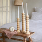 Three-Piece Wooden Candlestick Holder Set, Rustic Farmhouse Decor
