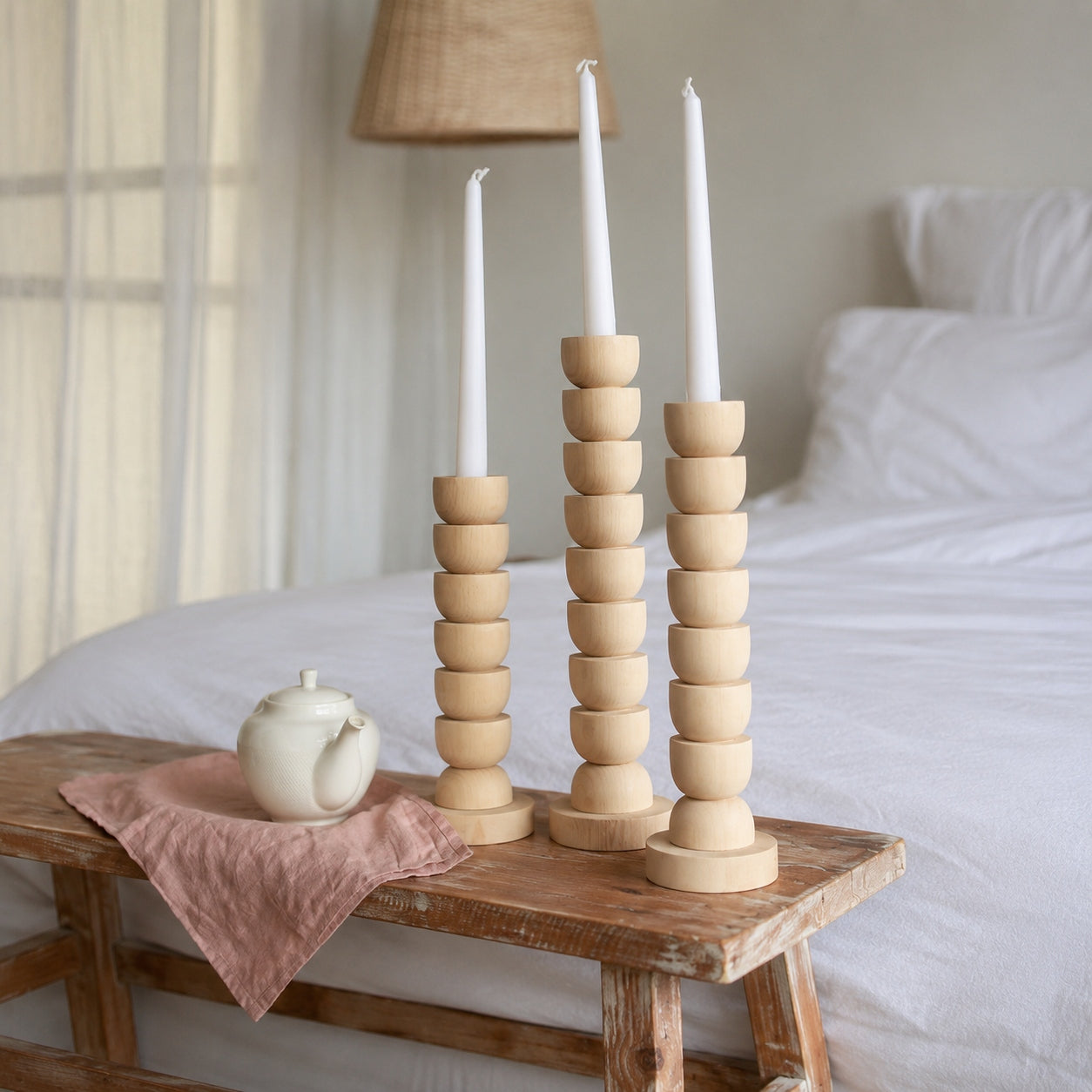 Wooden Candlestick Holder Set of 3, Natural Rustic Candle Stand, Farmhouse Home Accent Gift for Special Occasions