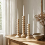 Three-Piece Wooden Candlestick Holder Set, Rustic Farmhouse Decor