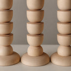 Three-Piece Wooden Candlestick Holder Set, Rustic Farmhouse Decor
