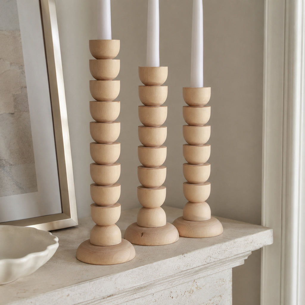 Wooden Candlestick Holder Set of 3, Natural Rustic Candle Stand, Farmhouse Home Accent Gift for Special Occasions