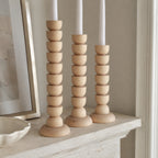 Three-Piece Wooden Candlestick Holder Set, Rustic Farmhouse Decor