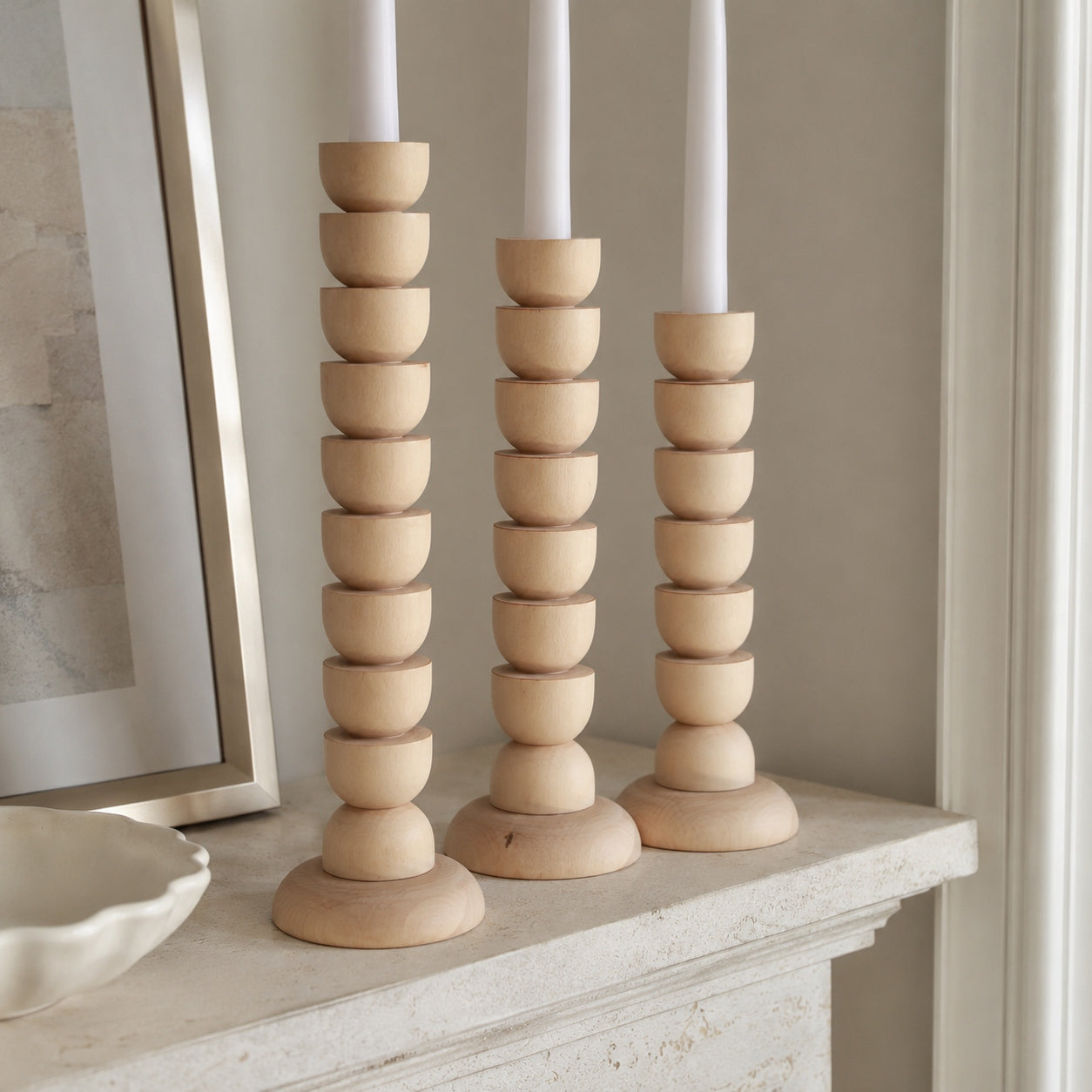 Wooden Candlestick Holder Set of 3, Natural Rustic Candle Stand, Farmhouse Home Accent Gift for Special Occasions