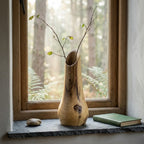 Carved Walnut Wood Vase, Organic Floral Display, Rustic Home Decor