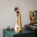 Carved Walnut Wood Vase, Organic Floral Display, Rustic Home Decor