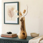 Carved Walnut Wood Vase, Organic Floral Display, Rustic Home Decor