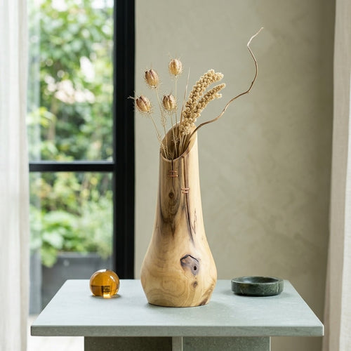 Carved Walnut Wood Vase, Organic Floral Display Piece, Natural Rustic Home Accent