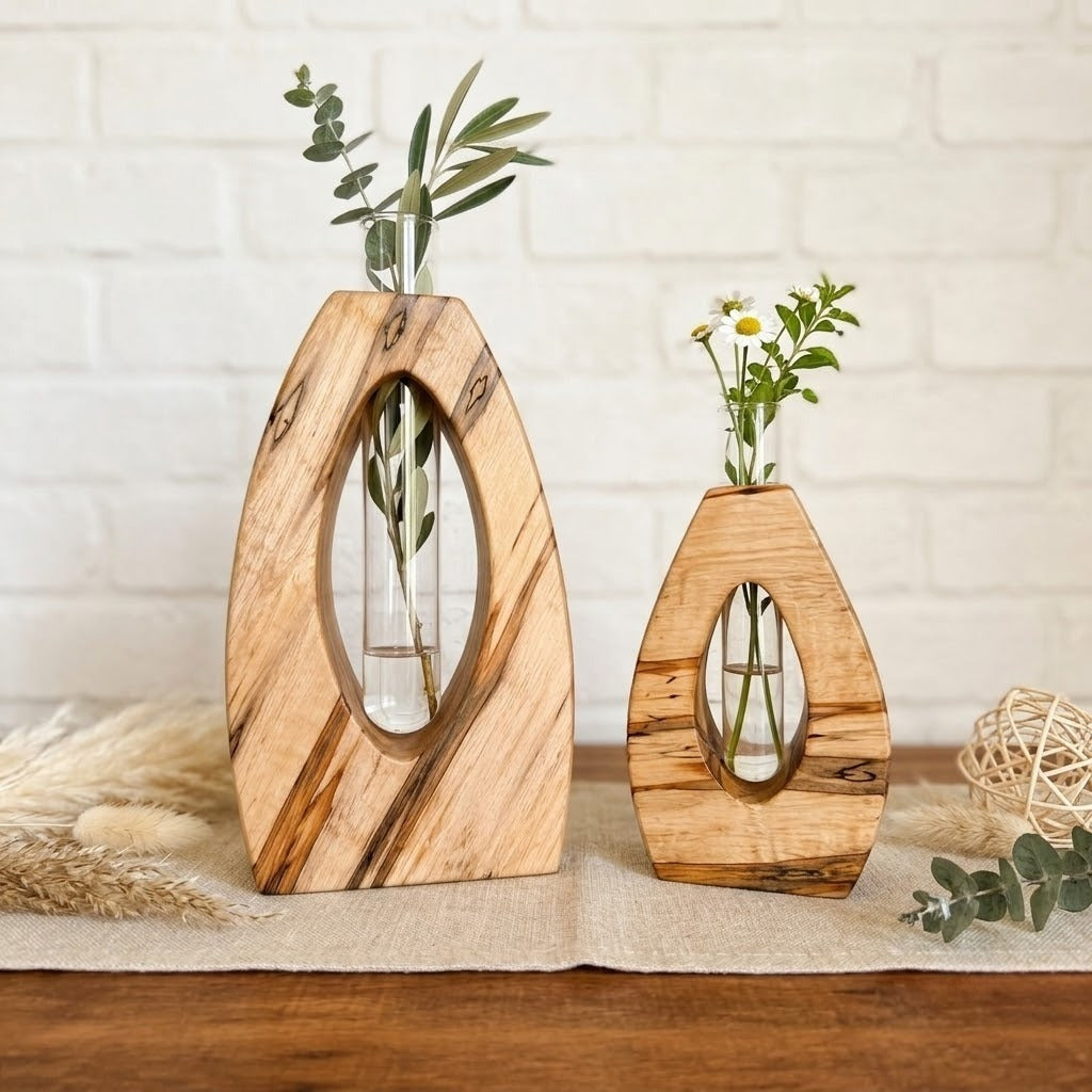 Handmade Wooden Vase, Rustic Floral Twig Display, Anniversary Gift