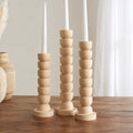 Wooden Candlestick Holder Set of 3, Natural Rustic Candle Stand, Farmhouse Home Accent Gift for Special Occasions