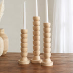 Three-Piece Wooden Candlestick Holder Set, Rustic Farmhouse Decor