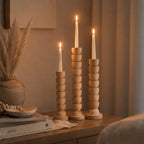 Three-Piece Wooden Candlestick Holder Set, Rustic Farmhouse Decor