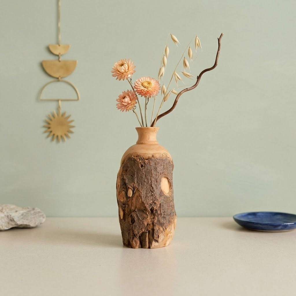 Hand Carved Wooden Vase, Unique Natural Home Decor