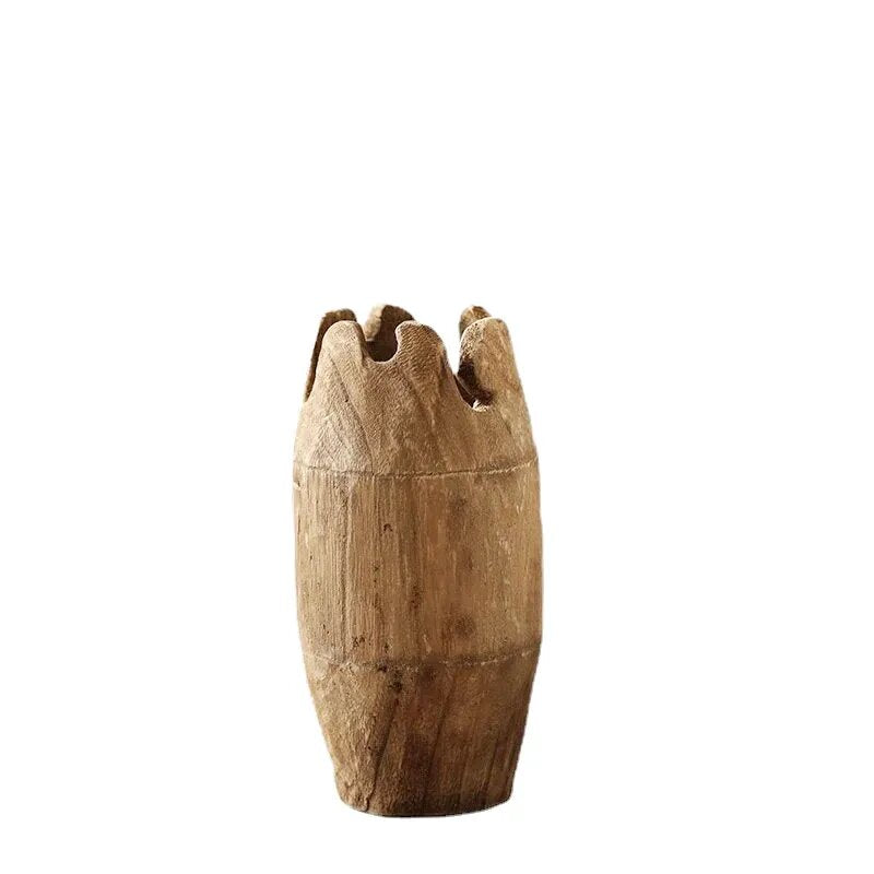 Large Wooden Flower Vase, Cylindrical Decorative Centerpiece, Natural Home Decor Accent