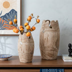 Large Cylindrical Wooden Flower Vase, Natural Home Centerpiece