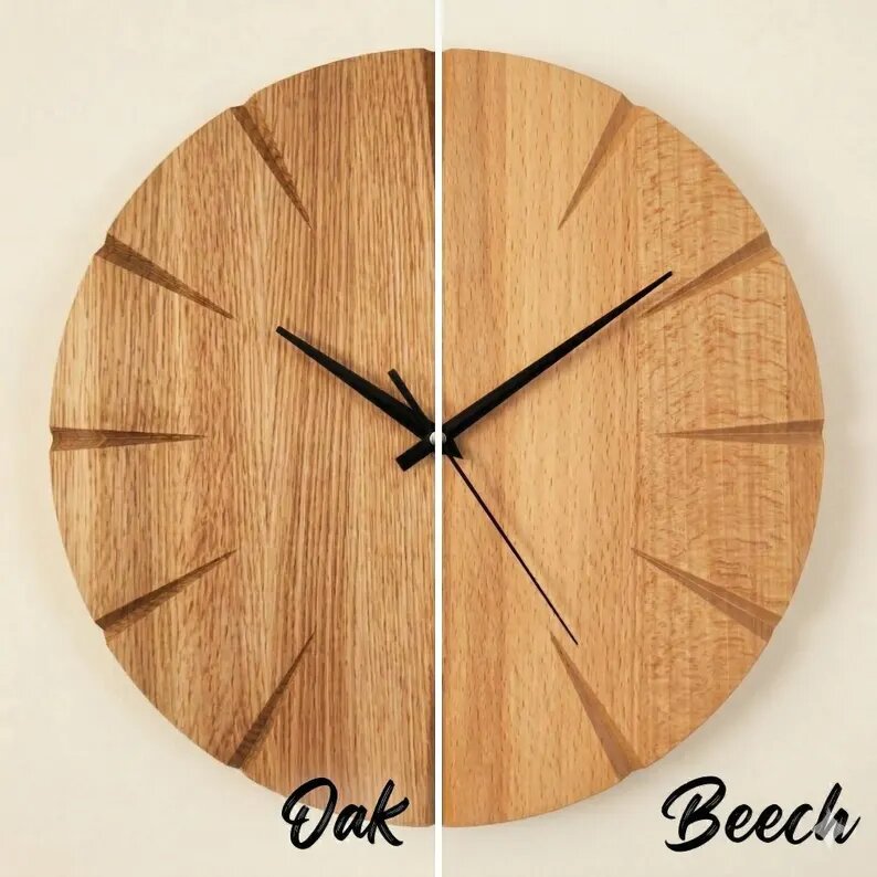 Natural Wood Wall Clock, Minimalist Oak Design, Modern Scandinavian Home Decor