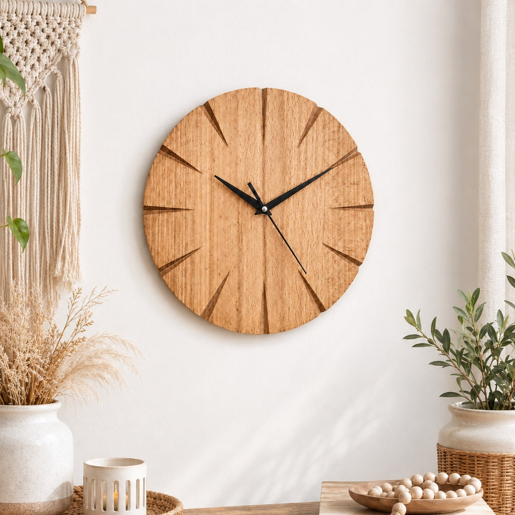 Natural Oak Wood Wall Clock, Minimalist Scandinavian Home Decor
