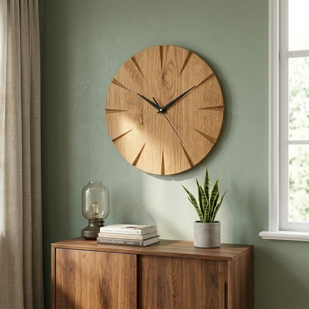 Natural Oak Wood Wall Clock, Minimalist Scandinavian Home Decor