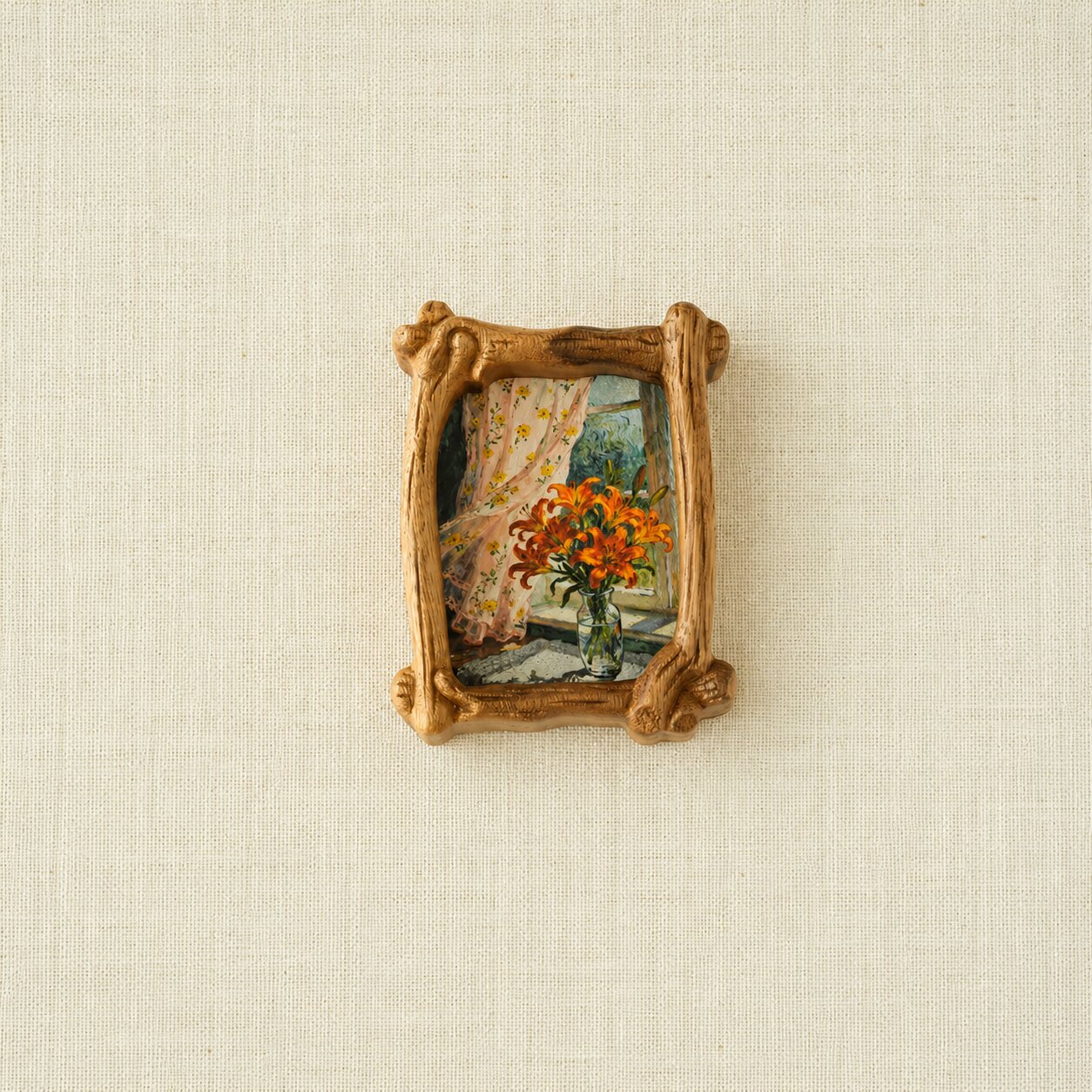Handcrafted Solid Wood Frame, Vintage Tabletop Art Decor, Natural Home Accent