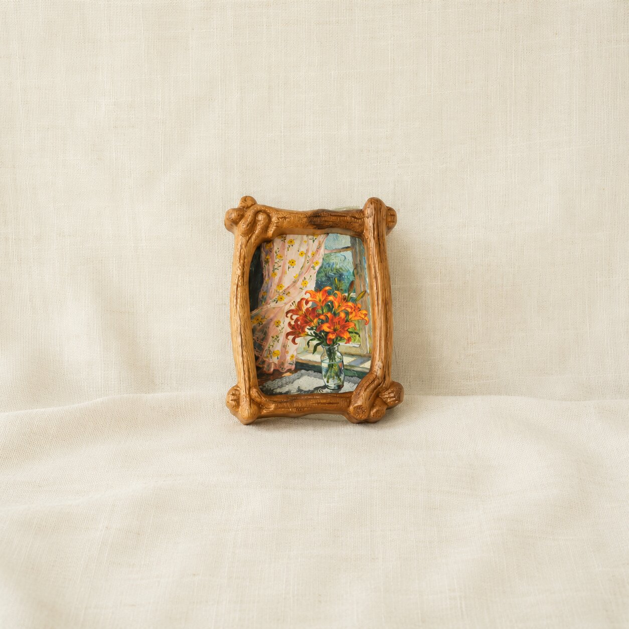Handcrafted Solid Wood Frame, Vintage Tabletop Art Decor, Natural Home Accent