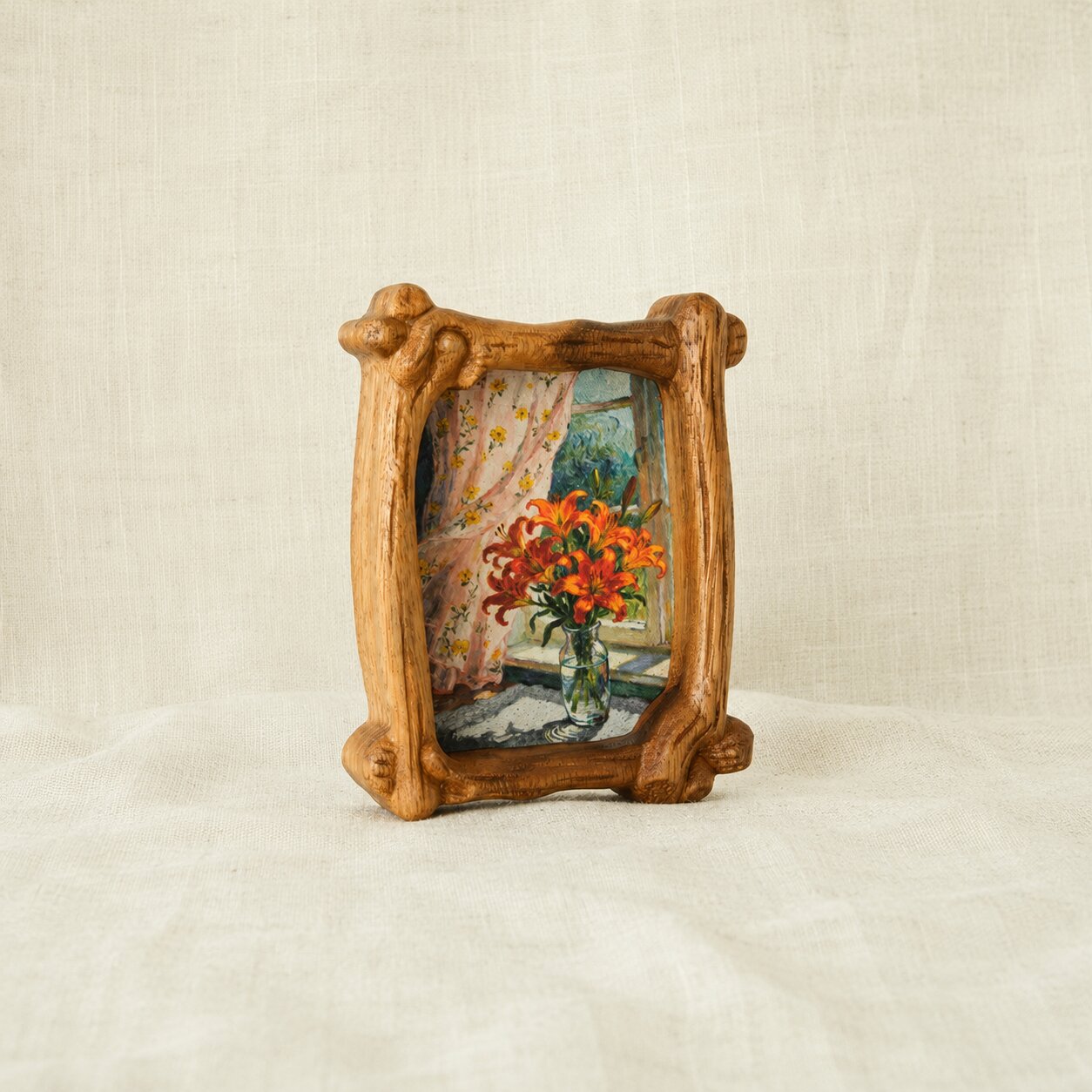 Handcrafted Solid Wood Frame, Vintage Tabletop Art Decor, Natural Home Accent