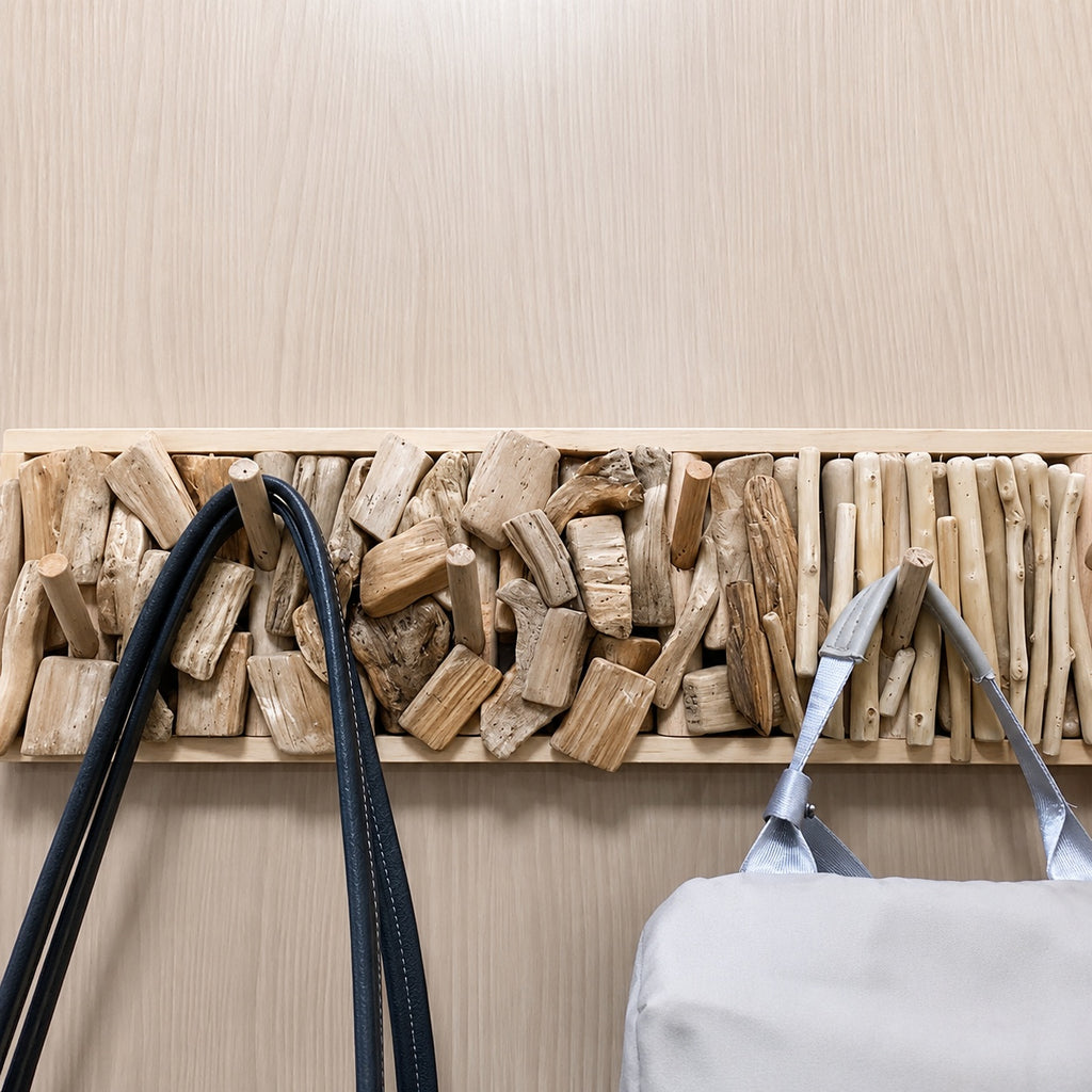 Reclaimed Driftwood Coat Rack – Natural Wooden Wall Organizer