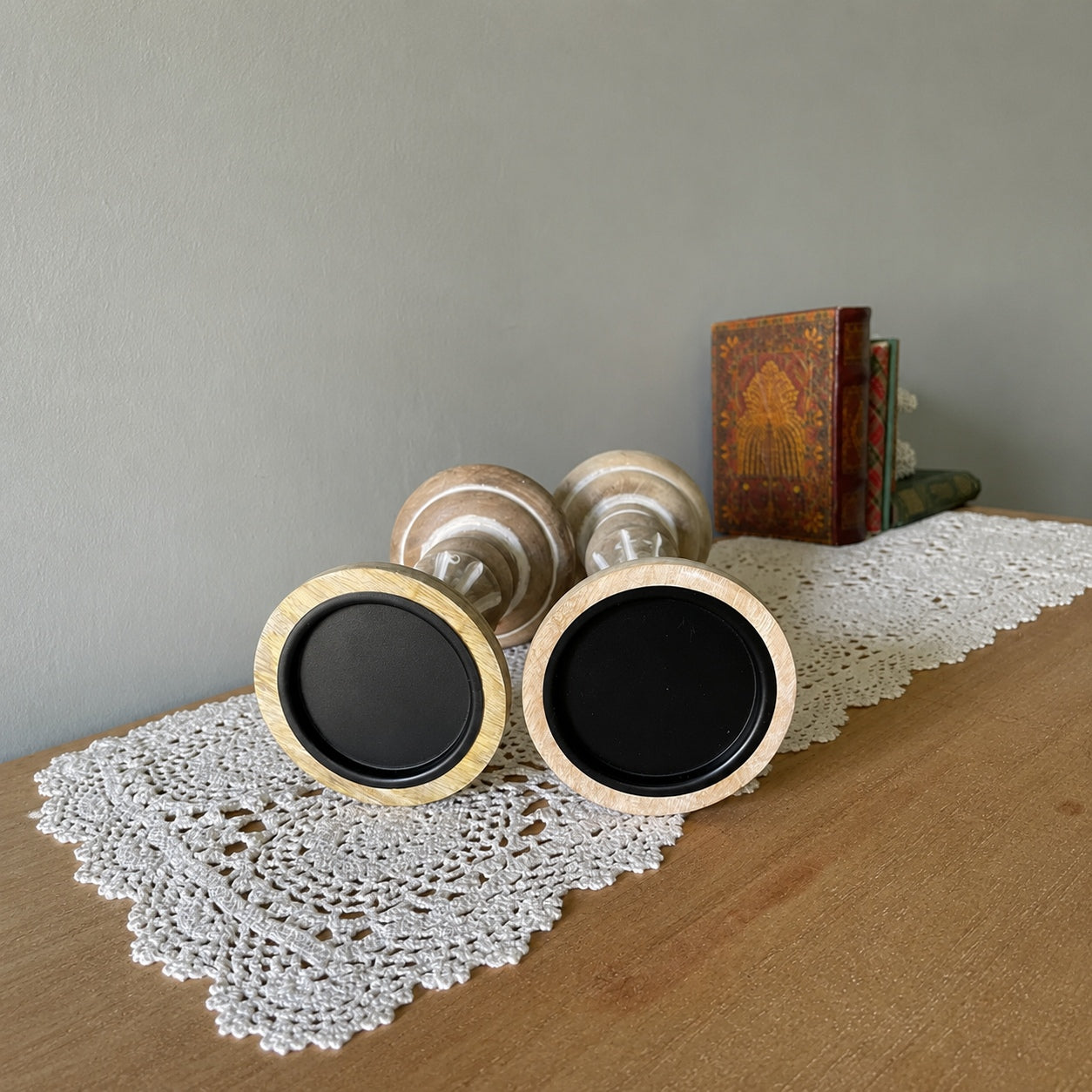 Rustic Wooden Candle Holders, Boho Home Accent, Vintage Inspired Decoration