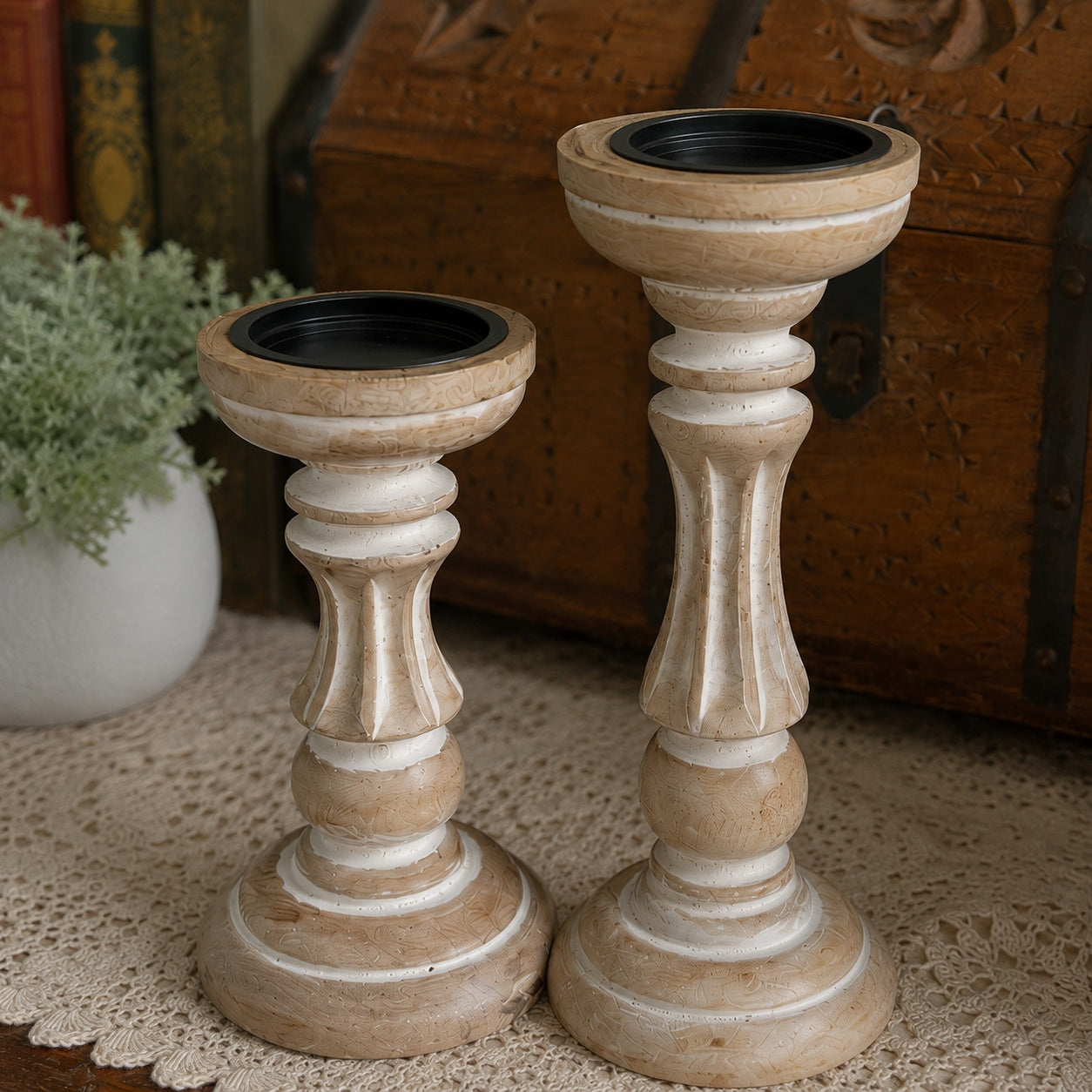 Rustic Wooden Candle Holders, Boho Home Accent, Vintage Inspired Decoration
