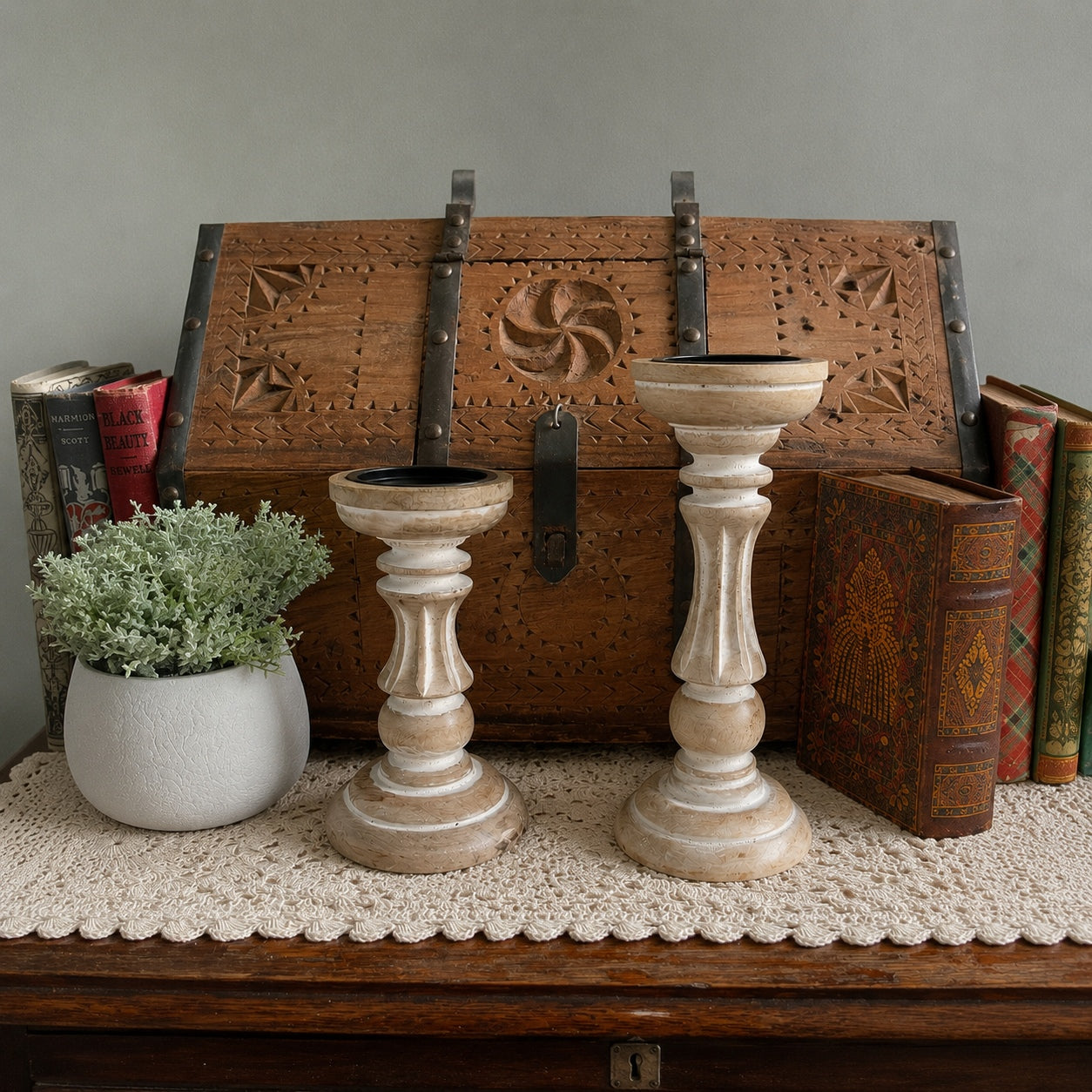 Rustic Wooden Candle Holders, Boho Home Accent, Vintage Inspired Decoration