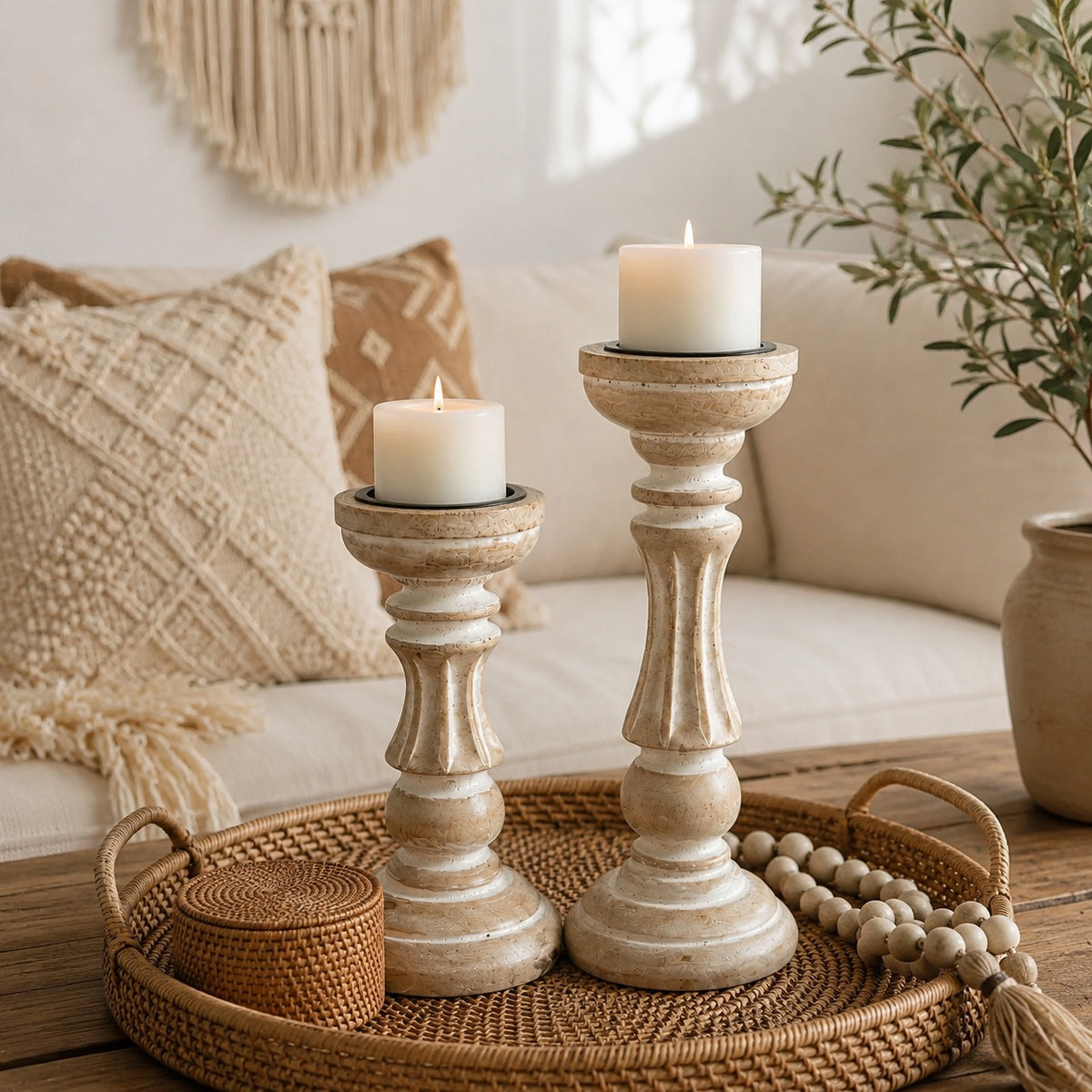 Rustic Wooden Candle Holders, Boho Home Accent, Vintage Inspired Decoration
