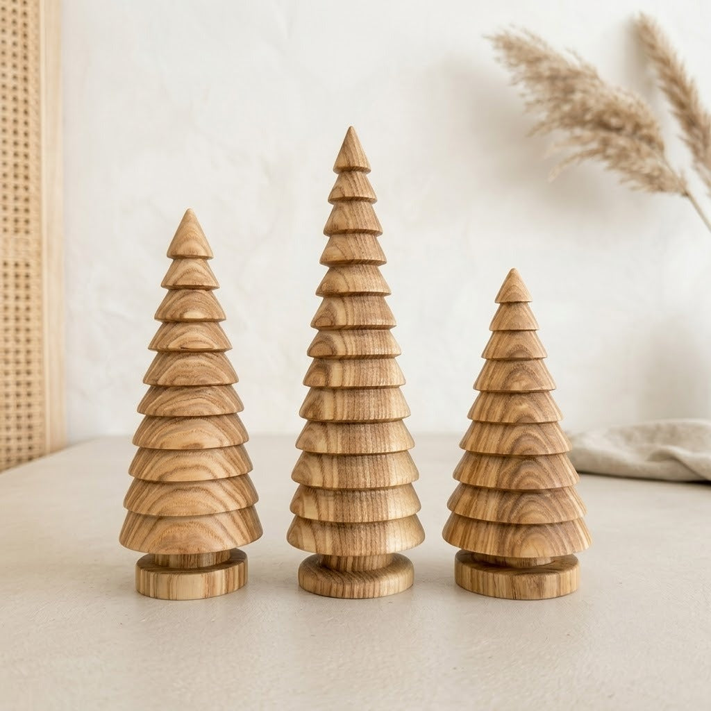 Rustic Wooden Christmas Tree Set of Three Holiday Home Decorations