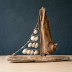 Handmade Seashell Sailboat Driftwood Coastal Beach House Decor