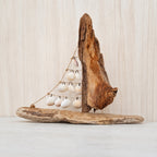 Handmade Seashell Sailboat Driftwood Coastal Beach House Decor
