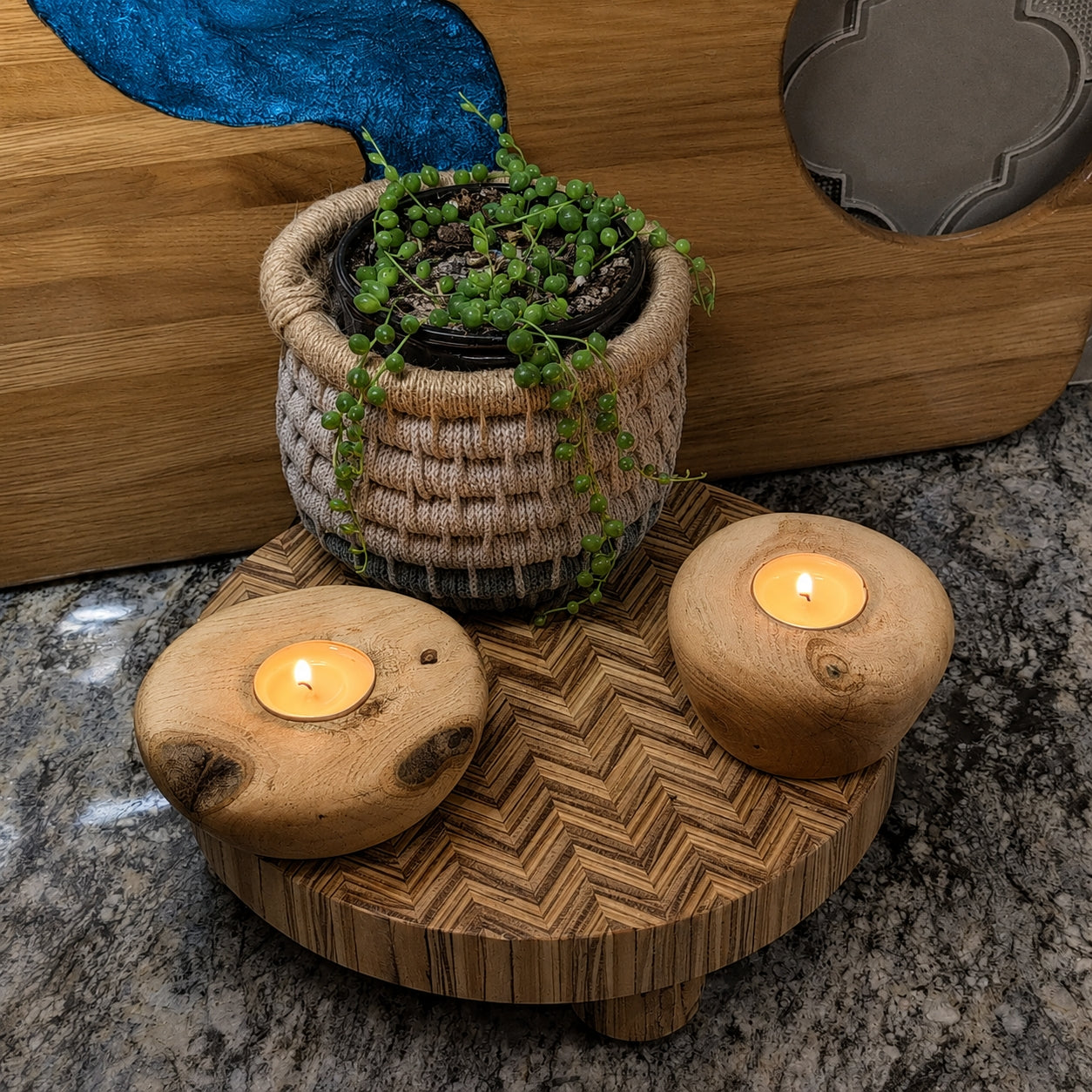 Handcrafted Hackberry Wood Candle Holder Natural Rustic Decor